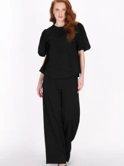 Dreimaster Damen Bluse in schwarz - Ausschnitt: Rundhals