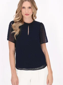 Dreimaster Damen Bluse in schwarz - Ausschnitt: Rundhals