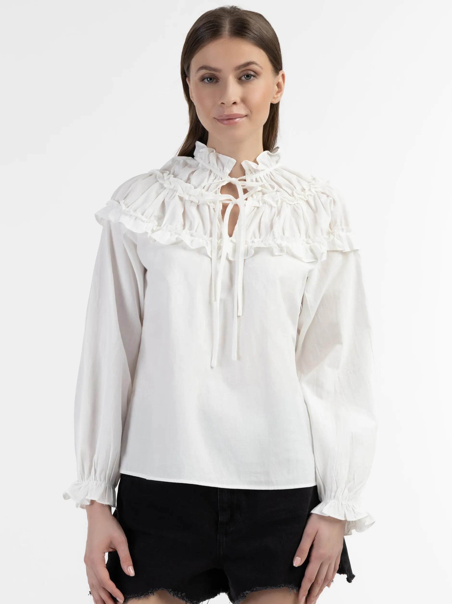 Dreimaster Damen Bluse in weiß - Ausschnitt: Envelope