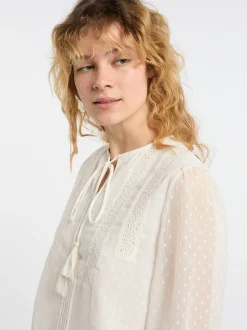 Dreimaster Damen Blusenshirt mit Spitze in weiß