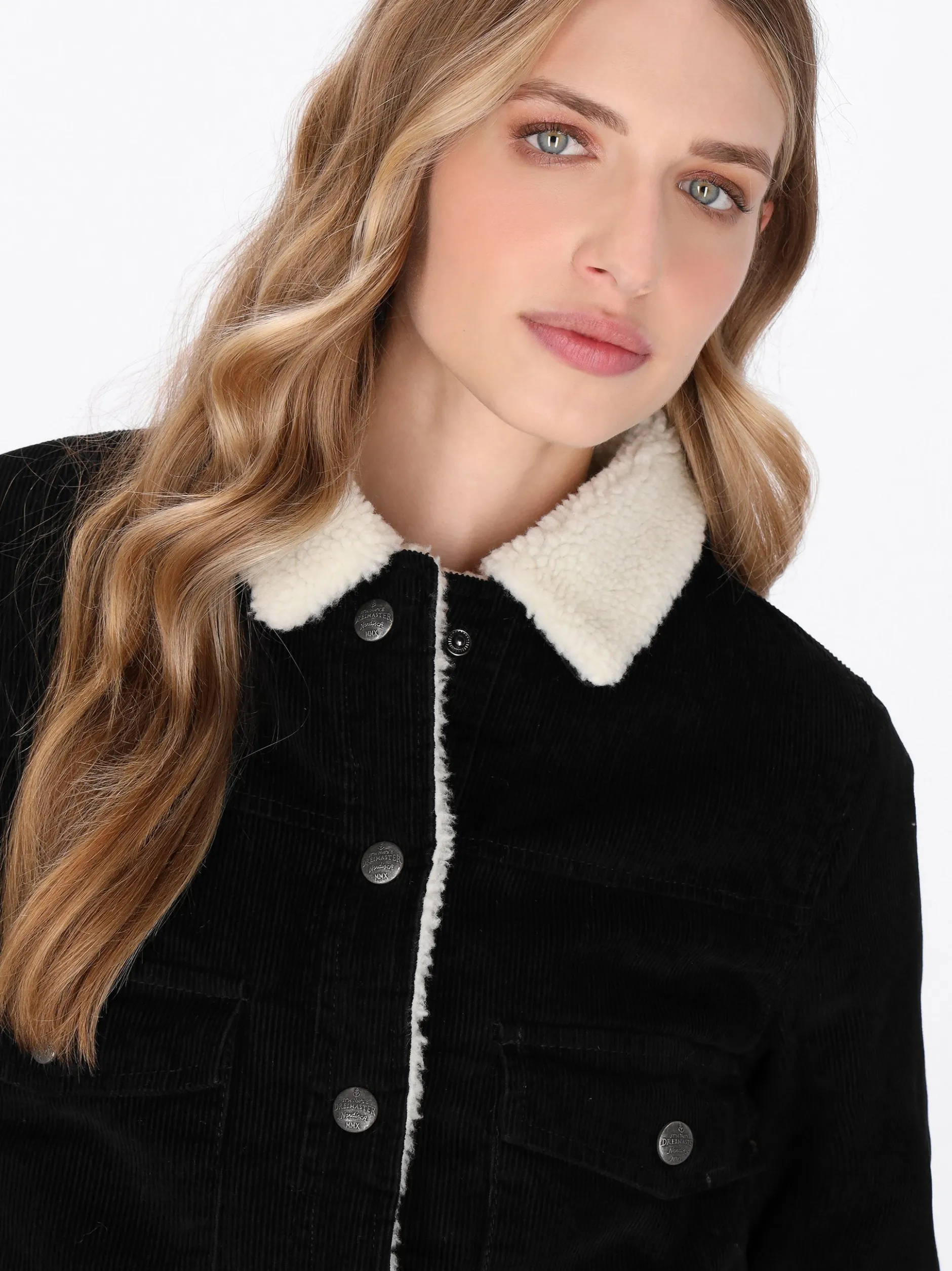 Dreimaster Damen Cordjacke in schwarz