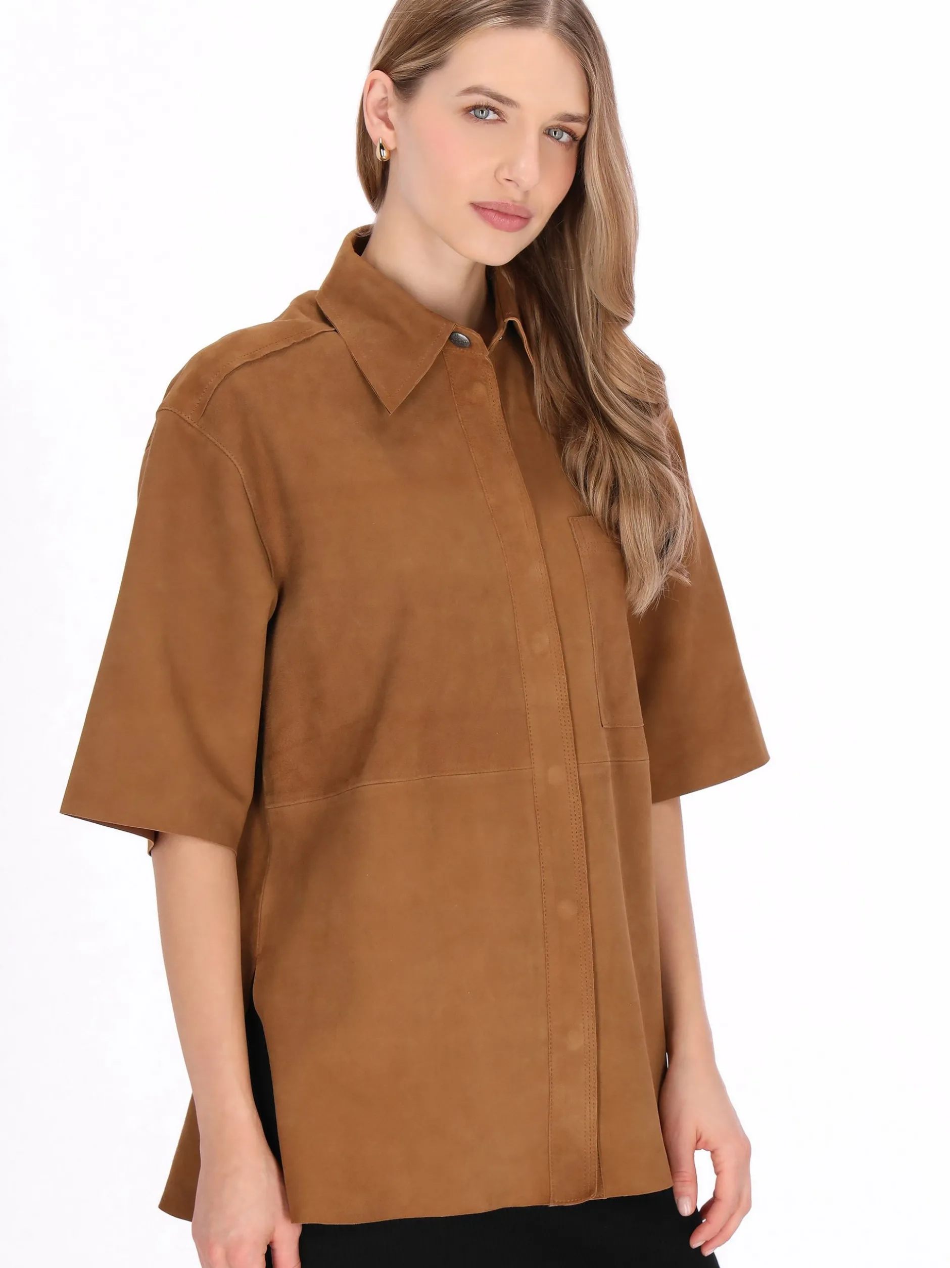 Dreimaster Damen Hemdbluse in cognac