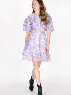 Dreimaster Damen Kleid in lila - Ausschnitt: Rundhals