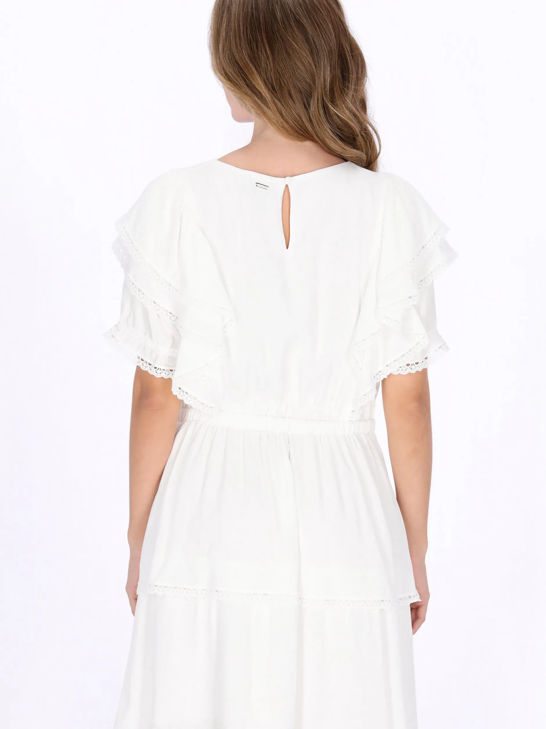 Dreimaster Damen Kleid in weiß - Ausschnitt: Rundhals