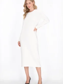 Dreimaster Damen Kleid in weiß - Ausschnitt: Rundhals