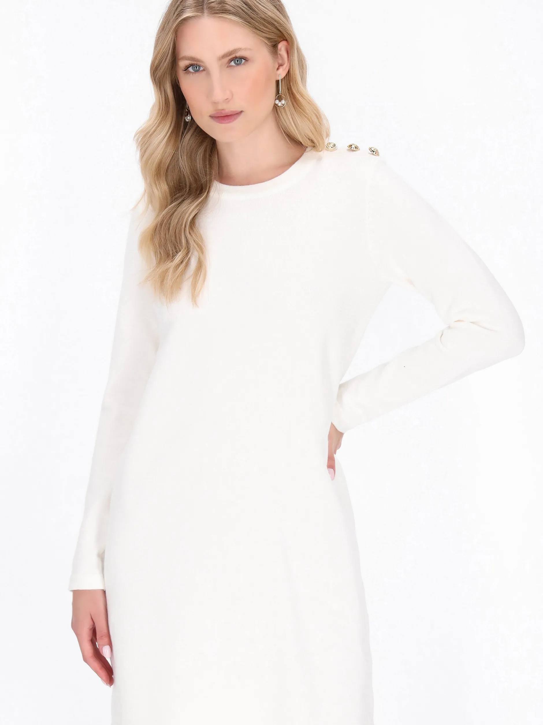 Dreimaster Damen Kleid in weiß - Ausschnitt: Rundhals