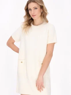 Dreimaster Damen Kleid in weiß - Ausschnitt: Rundhals