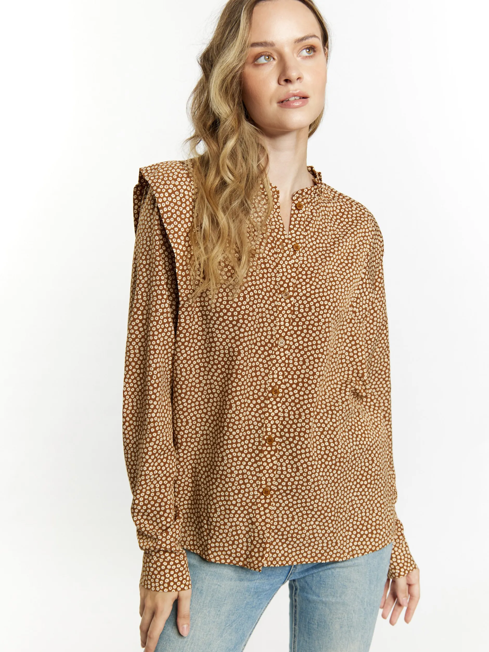 Dreimaster Damen Langarmbluse in camel
