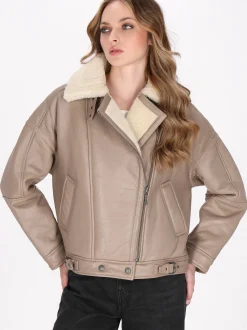 Dreimaster Damen Lederjacke in taupe