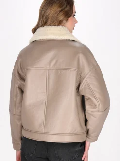 Dreimaster Damen Lederjacke in taupe