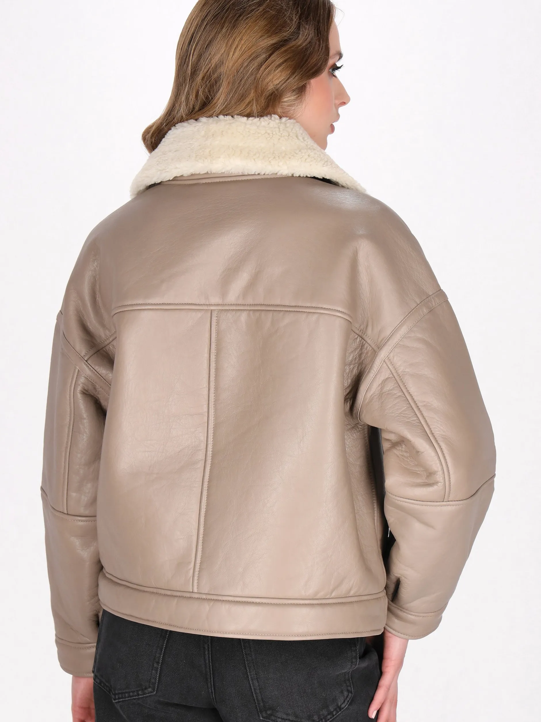 Dreimaster Damen Lederjacke in taupe