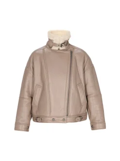 Dreimaster Damen Lederjacke in taupe