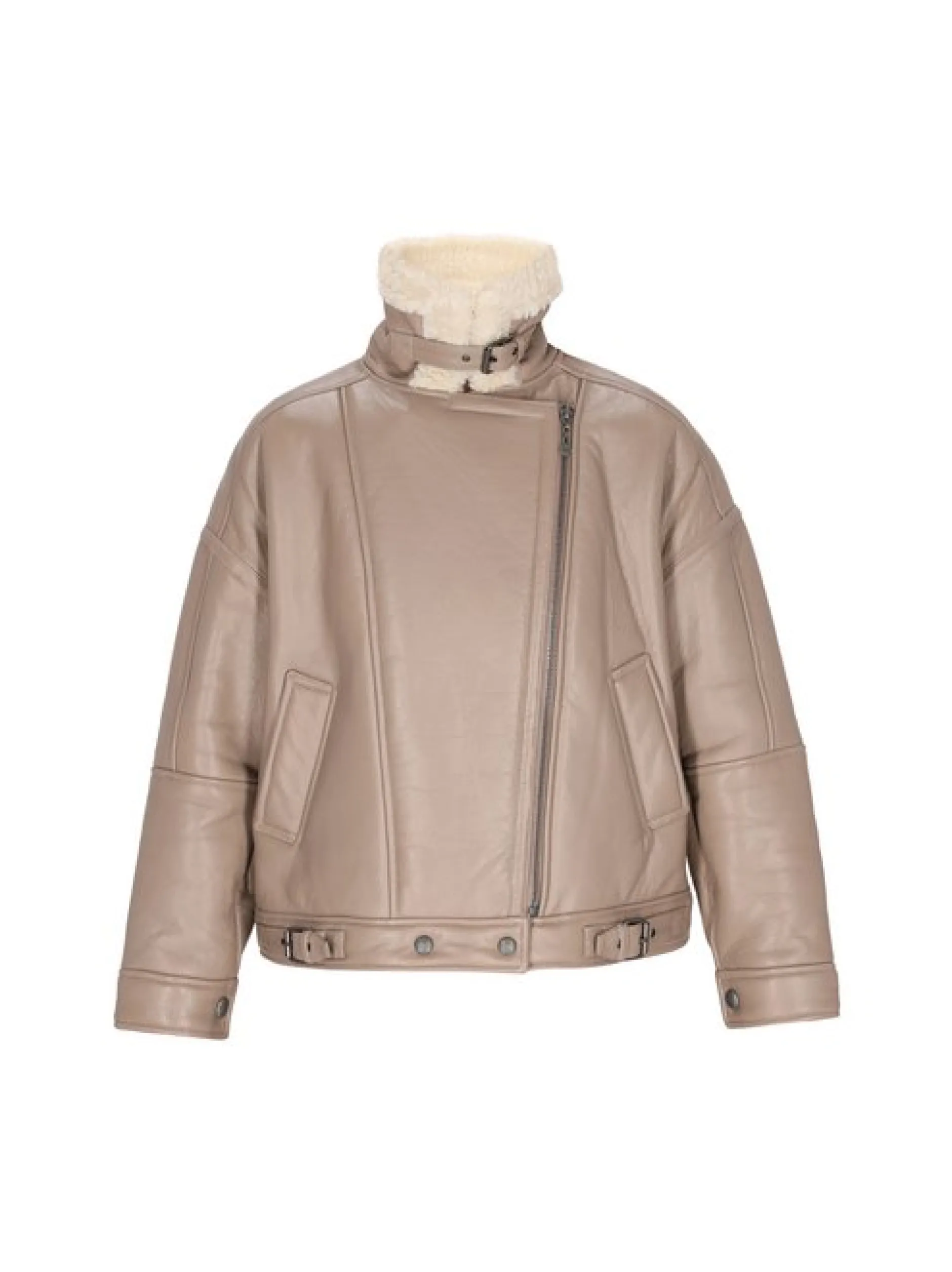 Dreimaster Damen Lederjacke in taupe