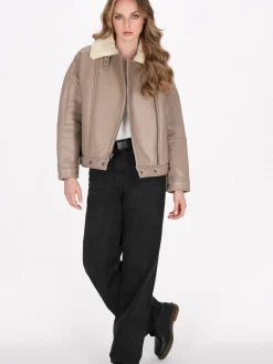 Dreimaster Damen Lederjacke in taupe
