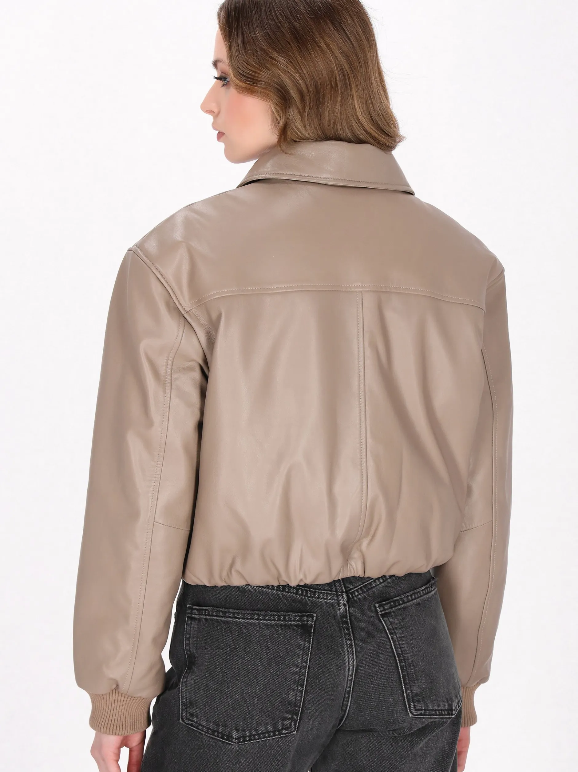 Dreimaster Damen Lederjacke in taupe