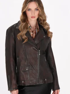 Dreimaster Damen Lederjacke in braun