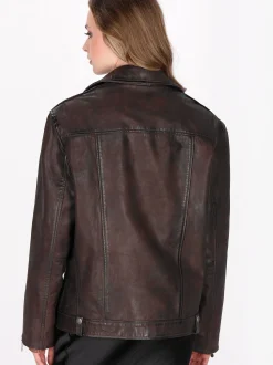Dreimaster Damen Lederjacke in braun
