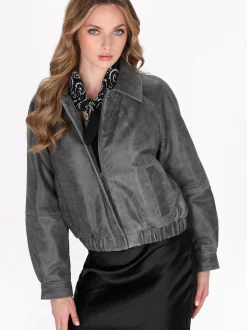 Dreimaster Damen Lederjacke in grau