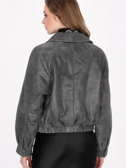 Dreimaster Damen Lederjacke in grau