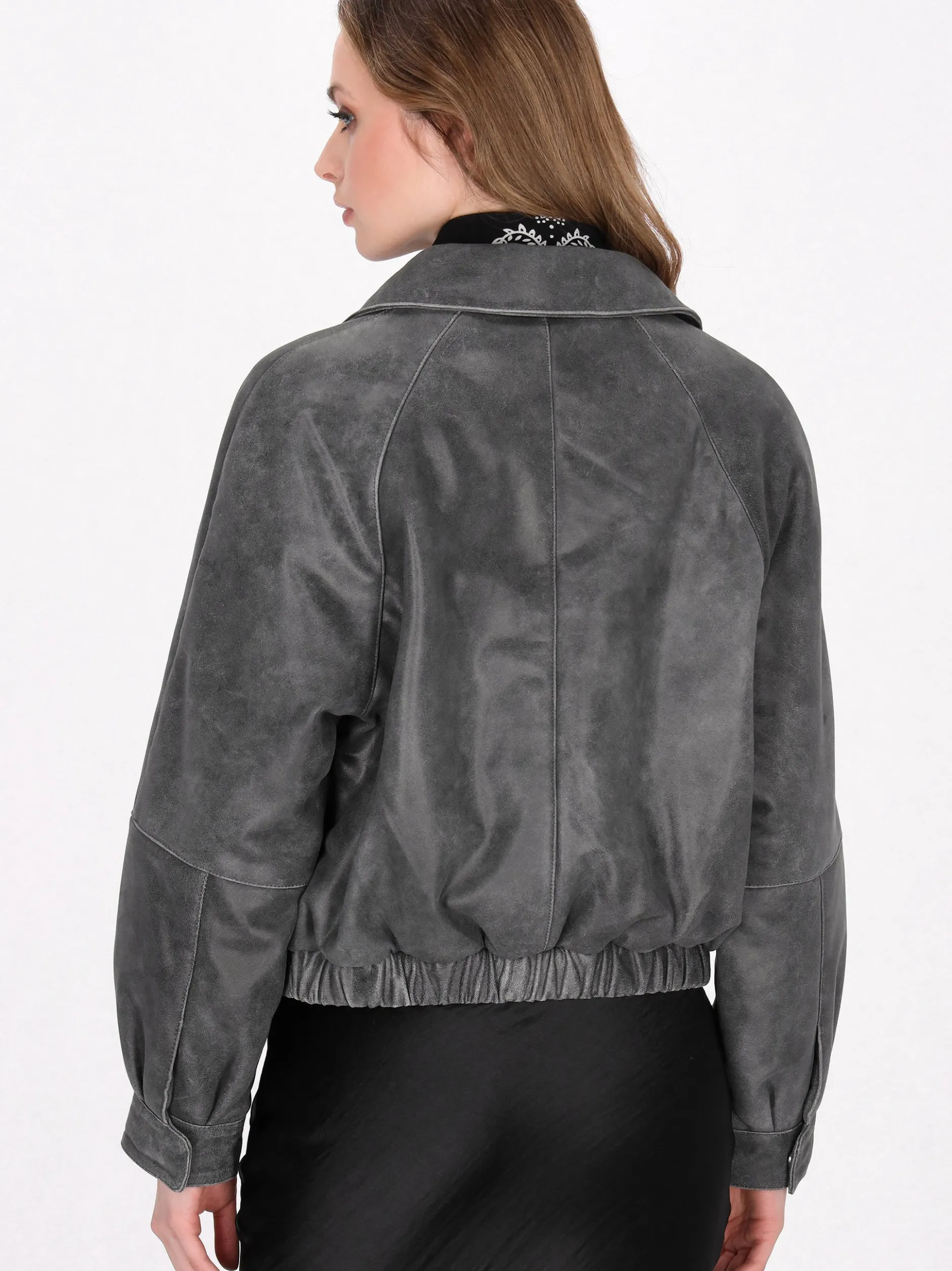 Dreimaster Damen Lederjacke in grau