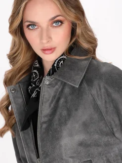 Dreimaster Damen Lederjacke in grau