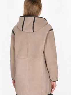 Dreimaster Damen Ledermantel in taupe