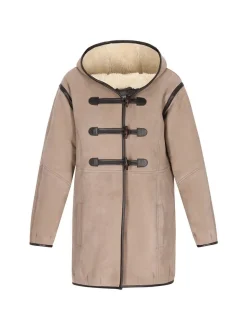 Dreimaster Damen Ledermantel in taupe