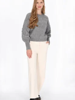 Dreimaster Damen Pullover in grau - Ausschnitt: Rundhals