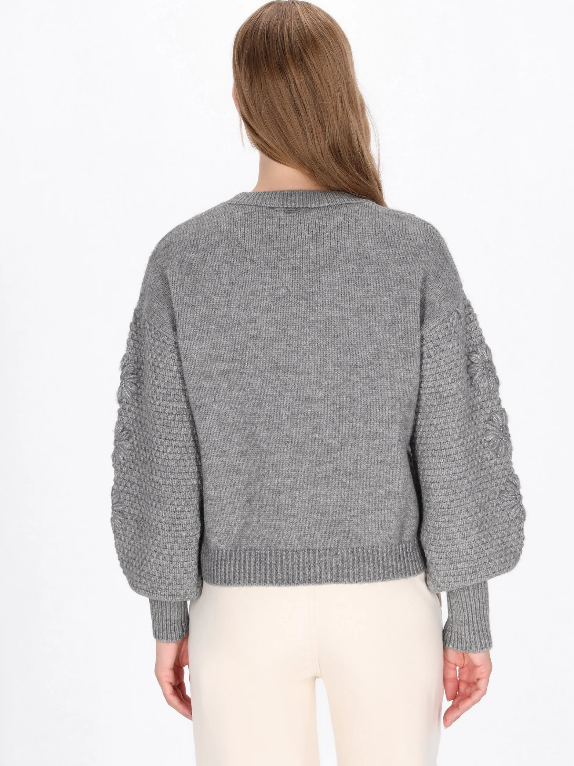 Dreimaster Damen Pullover in grau - Ausschnitt: Rundhals