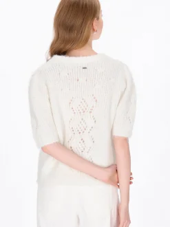 Dreimaster Damen Pullover in weiß - Ausschnitt: Rundhals