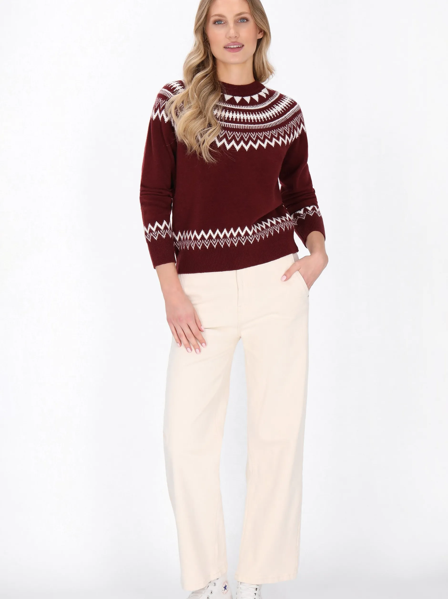 Dreimaster Damen Pullover in rot - Ausschnitt: Rundhals