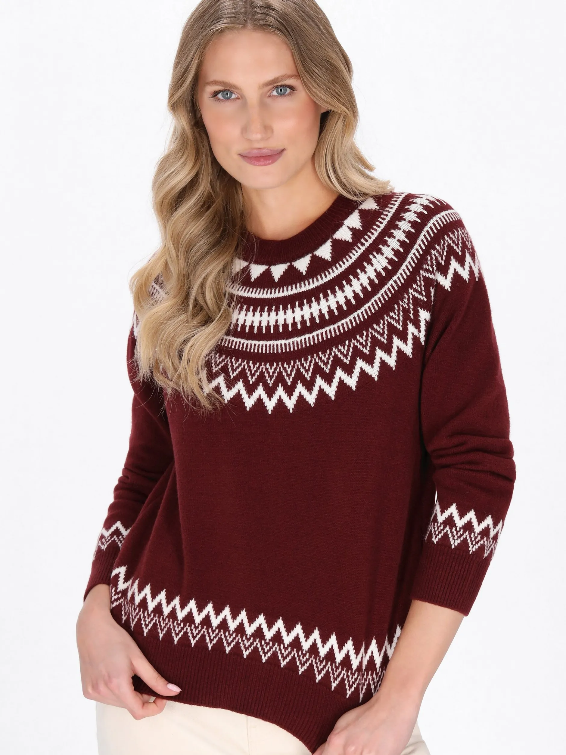 Dreimaster Damen Pullover in rot - Ausschnitt: Rundhals