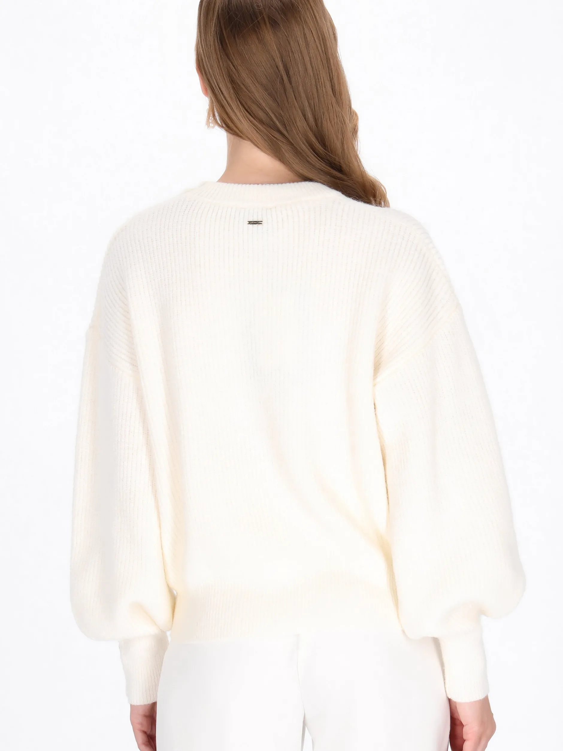 Dreimaster Damen Pullover in weiß - Ausschnitt: Rundhals