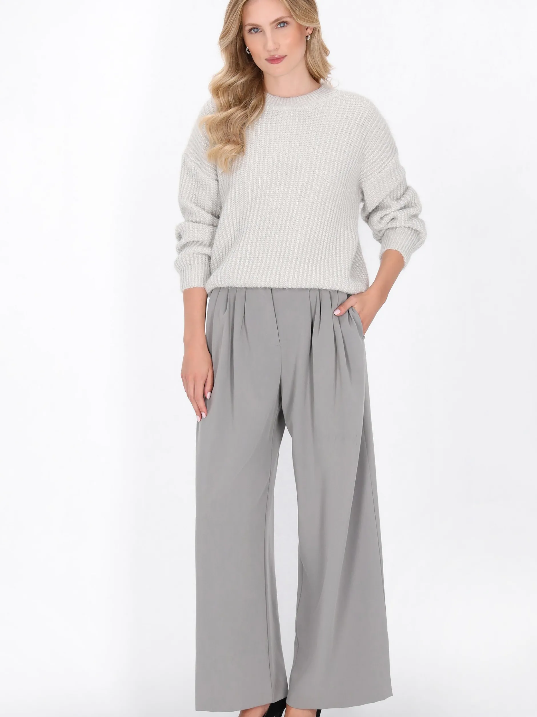 Dreimaster Damen Pullover in grau - Ausschnitt: Rundhals
