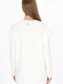 Dreimaster Damen Pullover in weiß - Ausschnitt: Rundhals