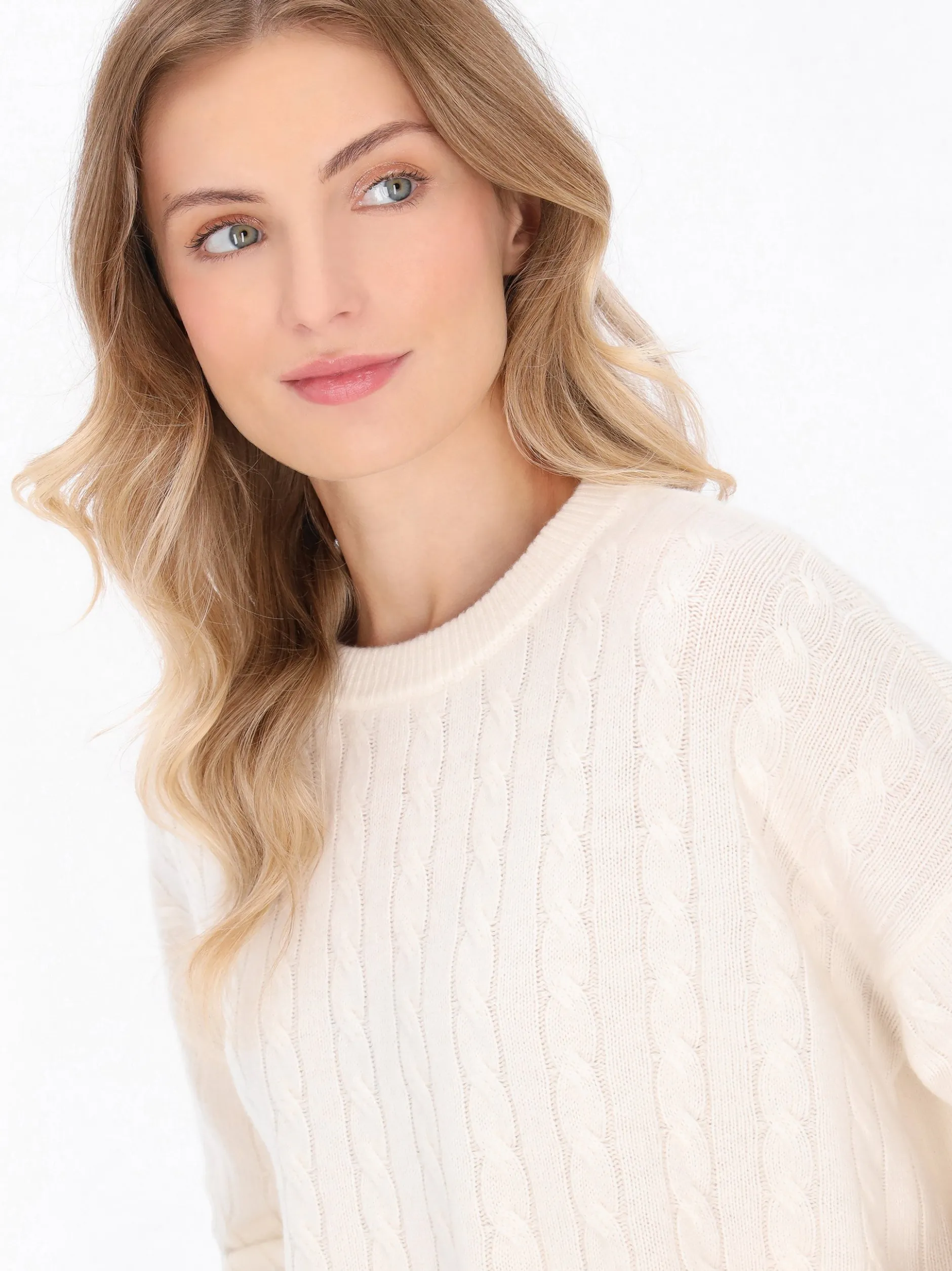 Dreimaster Damen Pullover in weiß - Ausschnitt: Rundhals