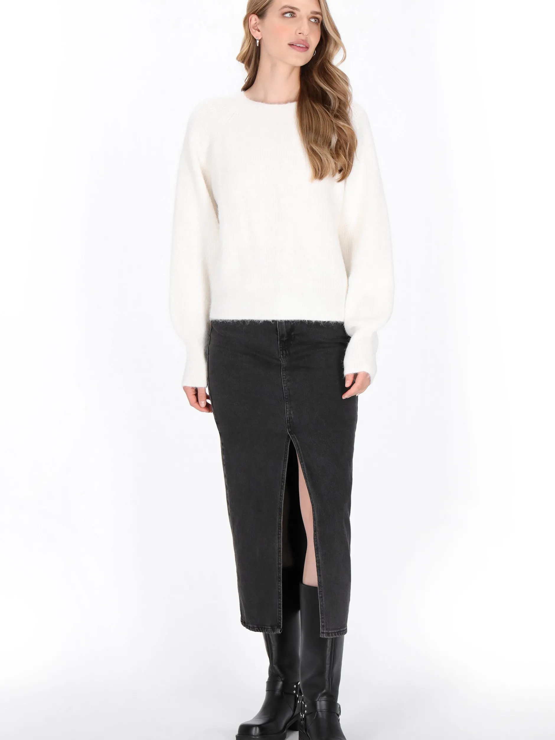Dreimaster Damen Pullover in weiß - Ausschnitt: Rundhals