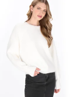Dreimaster Damen Pullover in weiß - Ausschnitt: Rundhals