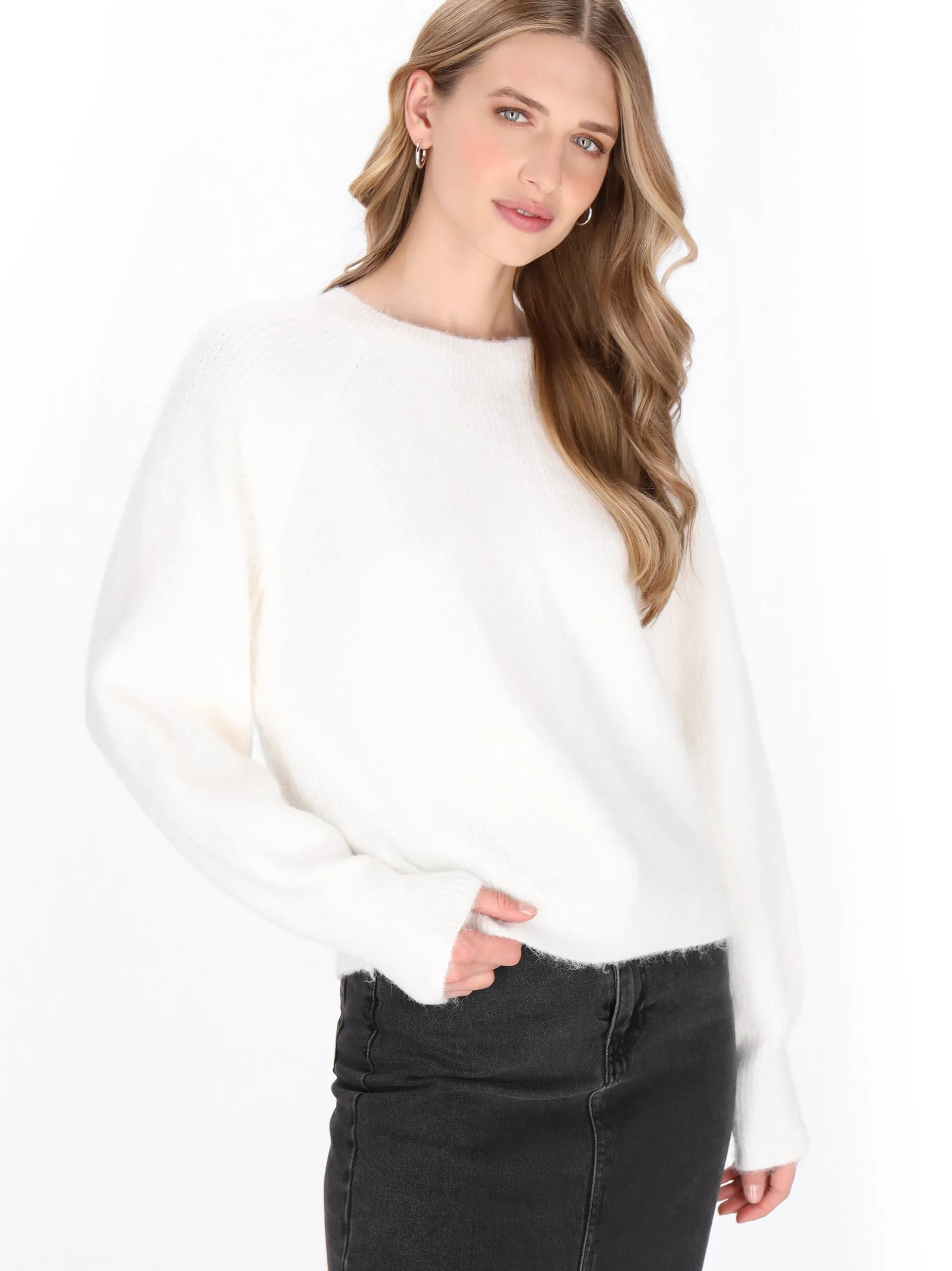 Dreimaster Damen Pullover in weiß - Ausschnitt: Rundhals