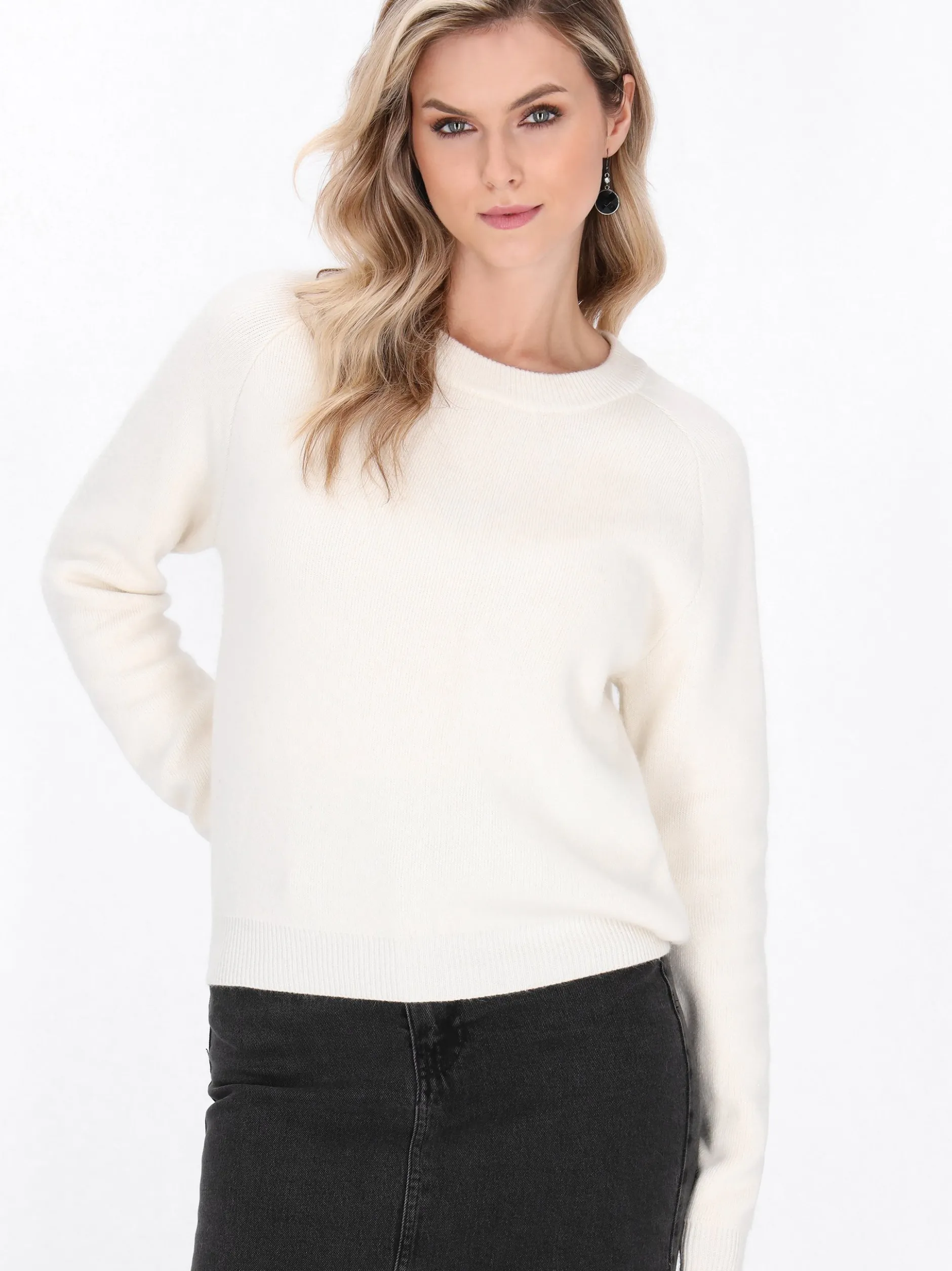 Dreimaster Damen Pullover in weiß - Ausschnitt: Rundhals