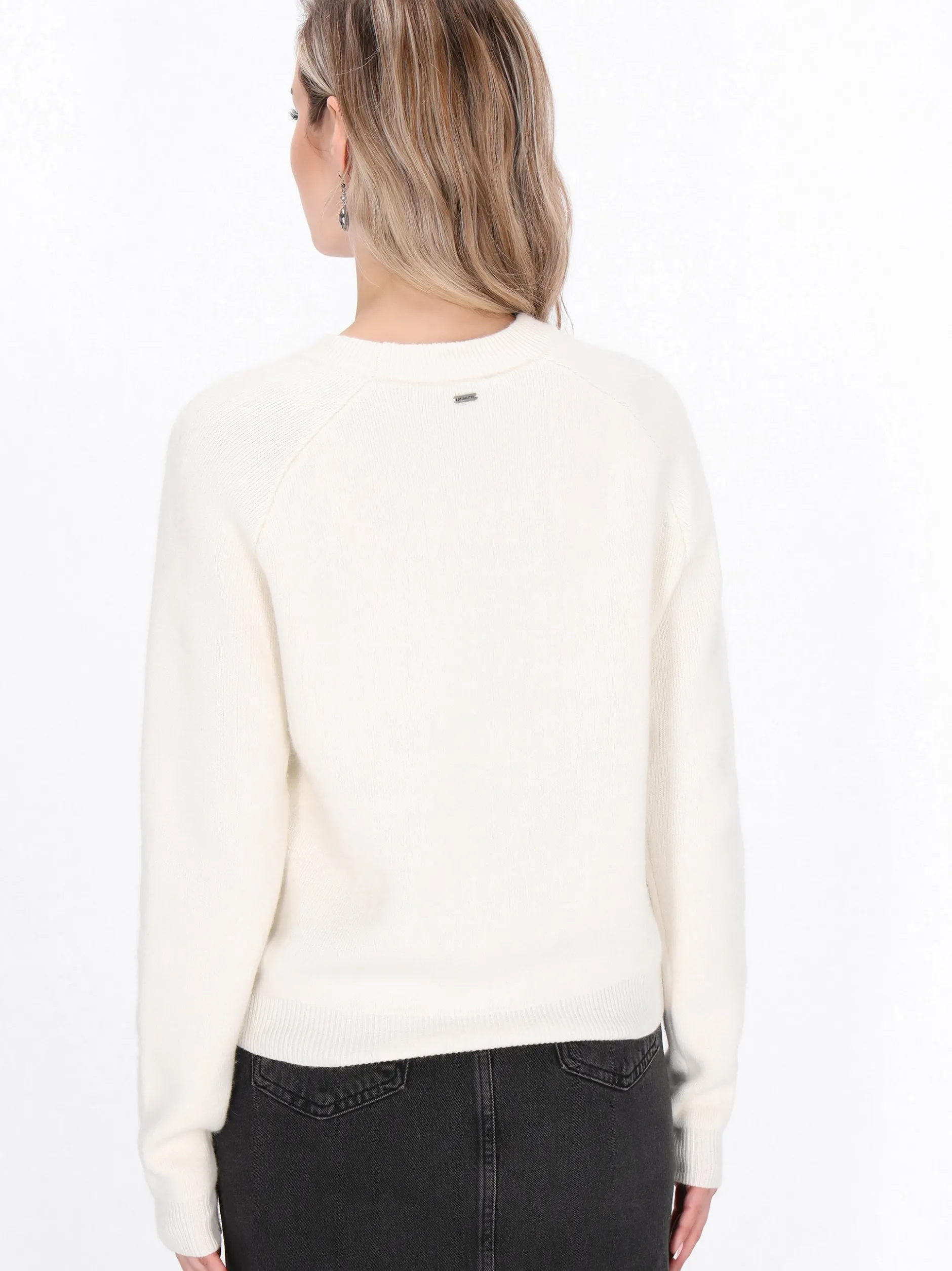 Dreimaster Damen Pullover in weiß - Ausschnitt: Rundhals