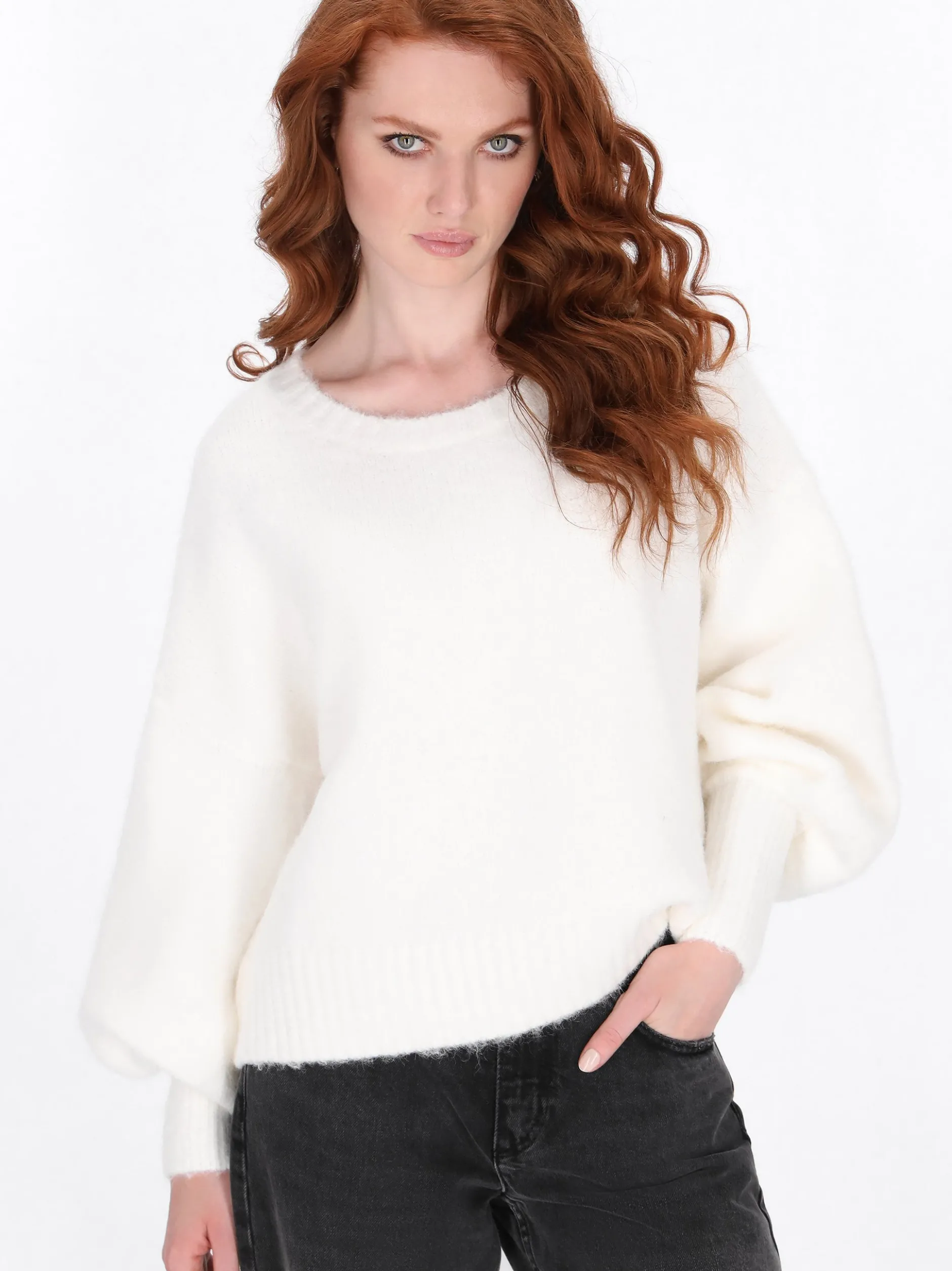 Dreimaster Damen Pullover in weiß - Ausschnitt: Rundhals