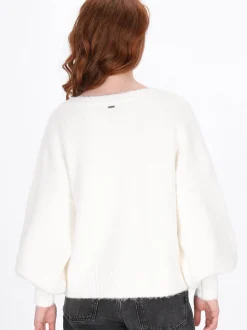 Dreimaster Damen Pullover in weiß - Ausschnitt: Rundhals