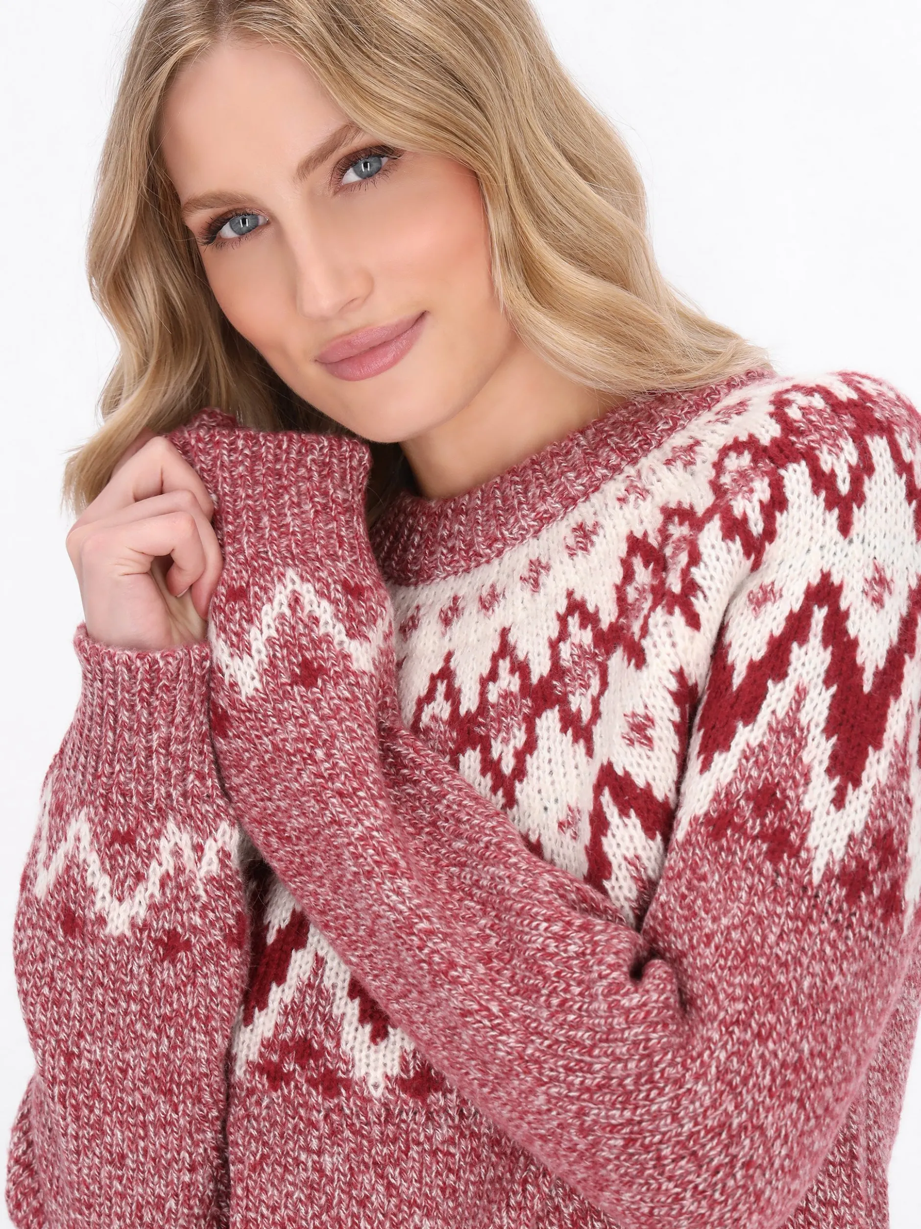 Dreimaster Damen Pullover in rot - Ausschnitt: Rundhals