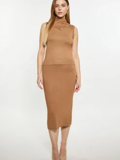Dreimaster Damen Rock in camel - Länge: mittel