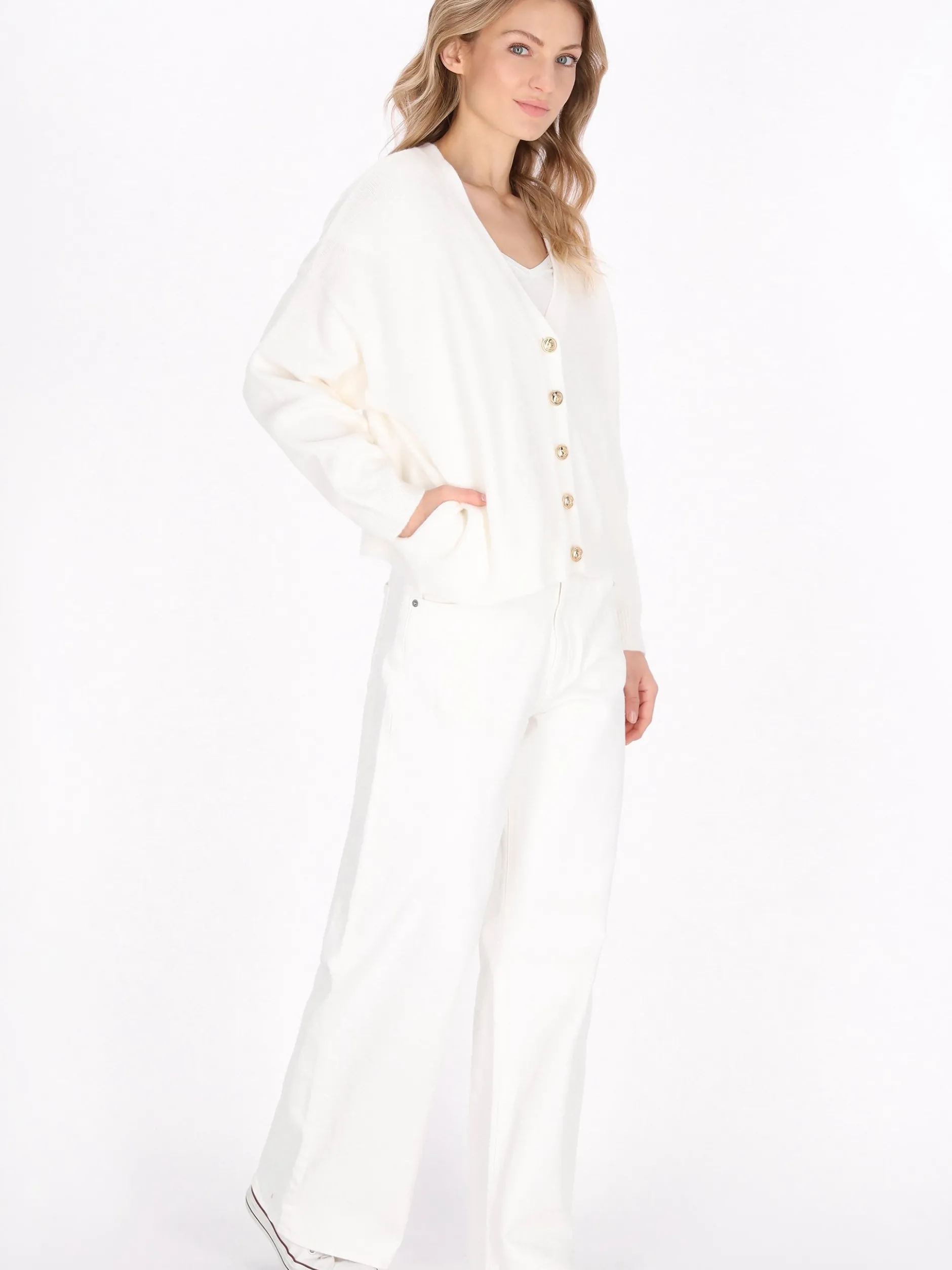 Dreimaster Damen Strickjacke in weiß