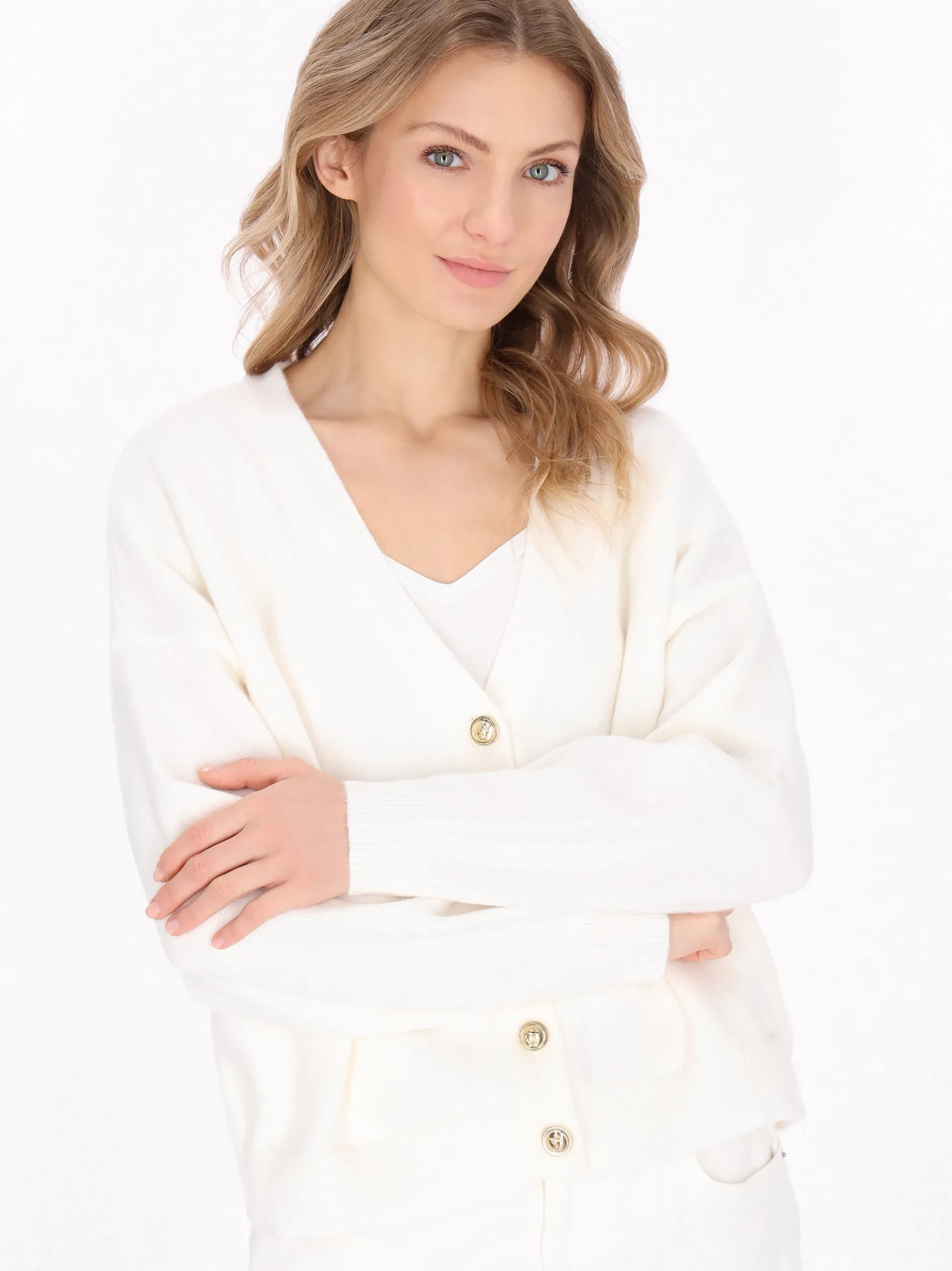 Dreimaster Damen Strickjacke in weiß