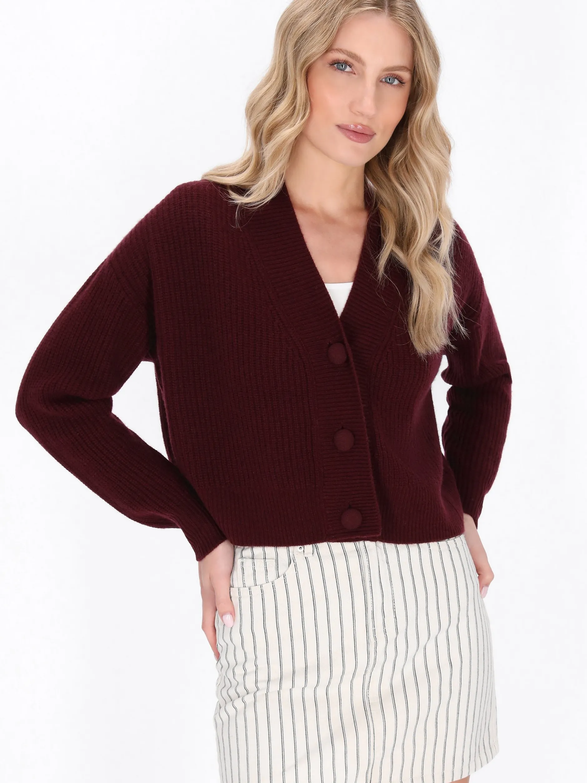 Dreimaster Damen Strickjacke in bordeaux
