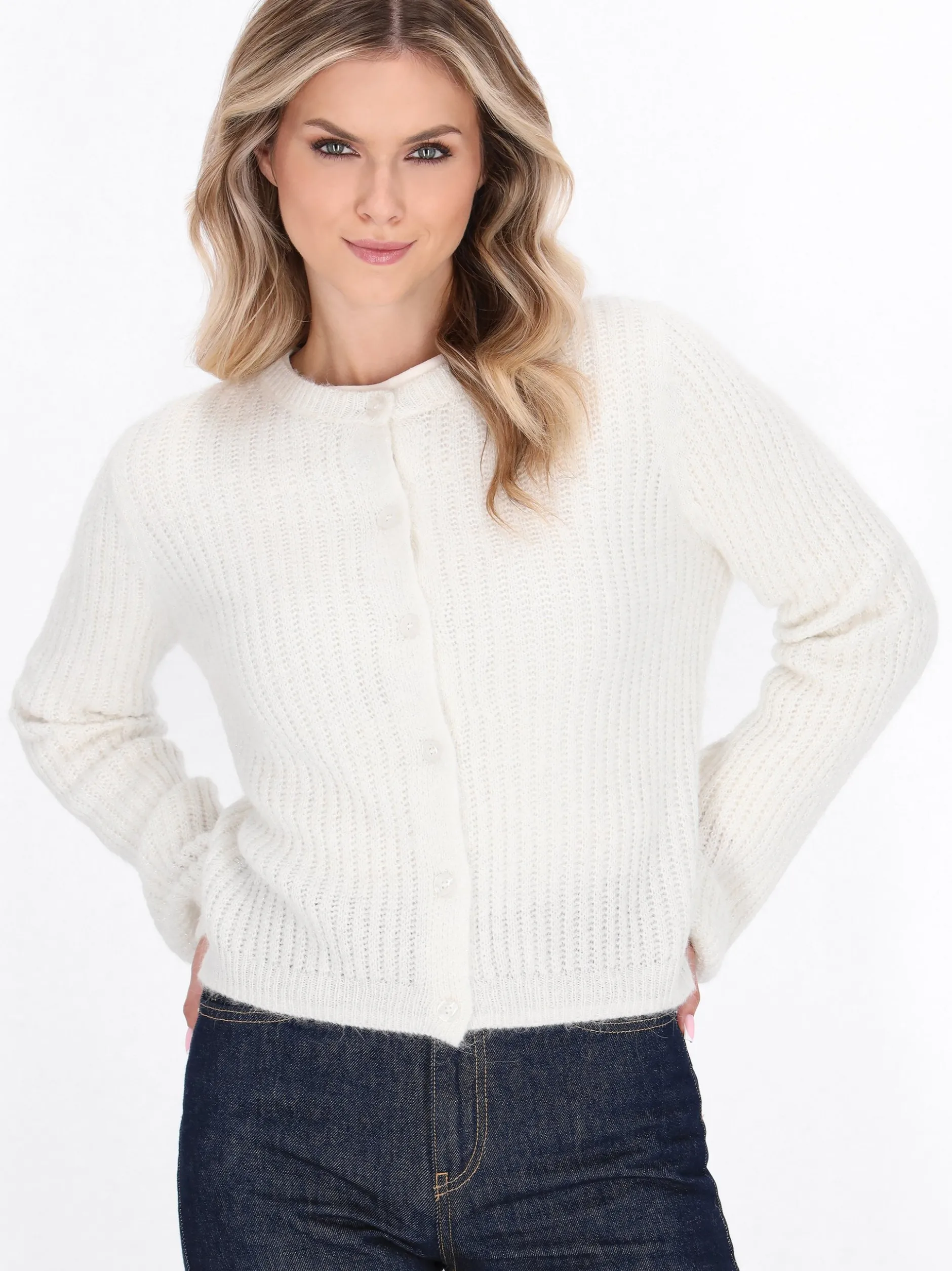 Dreimaster Damen Strickjacke in weiß