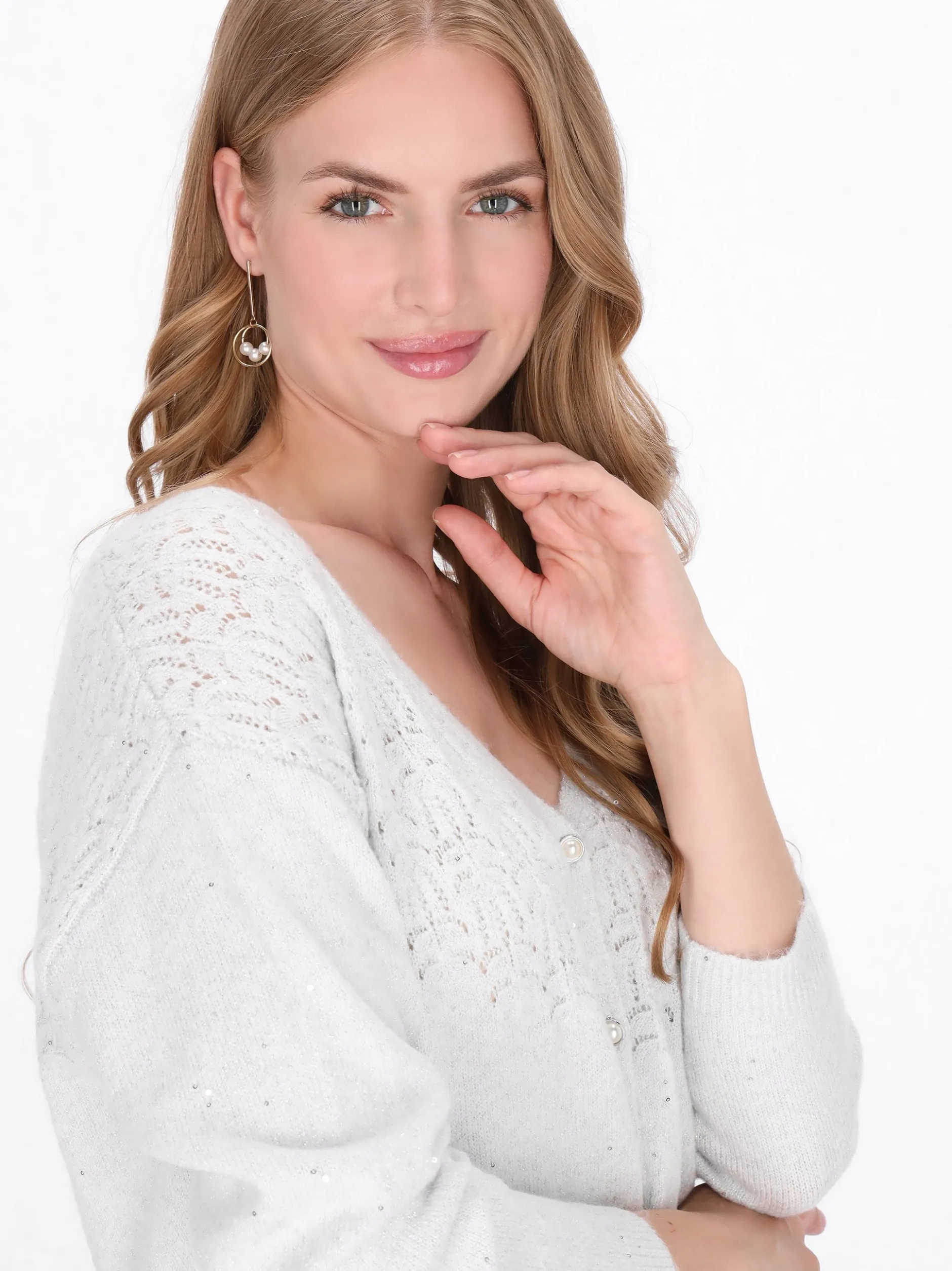 Dreimaster Damen Strickjacke in weiß